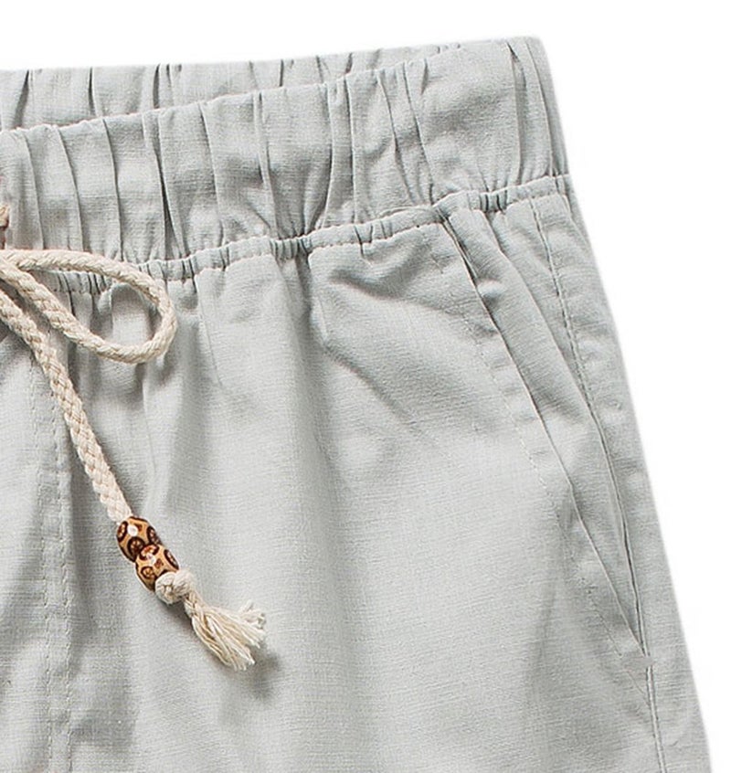 SIR7 Men's Linen Casual Lightweight Drawstrintg Elastic Waist Summer Beach Pants Light Grey L - Image 5